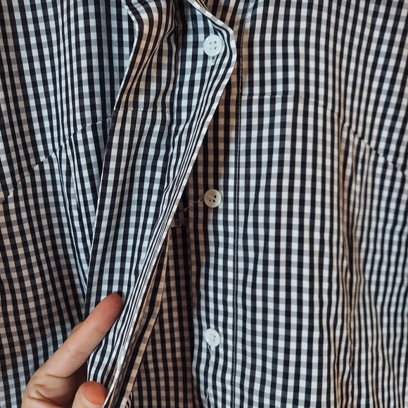 AZI gingham short sleeve button up shirt tailored black white size small - Picture 3 of 9